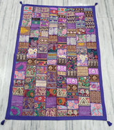 Indischer schwerer bestickter Wandbehang, Vintage-Sari-Zari-Arbeit, Wandteppich, handgefertigt, dekorativer Wandteppich, mehrere Patchwork-Perlen, Läufer