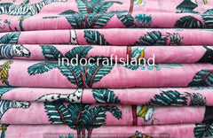 Samtstoff Samtstoff Bulk Stock Baumwollsamt Stoff Polsterstoff Meterware Indischer Rosa Dschungeldruck Samtstoff für Tischdecke