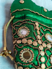 Indische ethnische Potli-Tasche mit Spiegelarbeit | Handtasche | Geldbörse für Partys, Hochzeiten und Geschenke | Spiegel-Potli für Frauen | Schmuckgeldbörse für Frauen und Mädchen