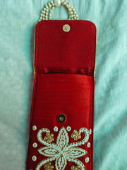 Indische handgemachte Designer Handytasche, Seiden-Handytasche mit Taillenclip, Handytasche, Samsung iPhone Tasche mit Sari-Haken rot