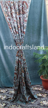 Indischer Baumwoll-Samtvorhang, Paisley-Print-Vorhang, Boho-Vorhang, Luxus-Vorhänge, Geschenk zur Wohnungserwärmung, buntes Dekor, Handblockdruck