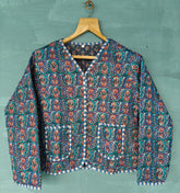 Cotton Kantha Jacket – Floral Print Quilted Reversible Coat & Kimono for Women