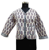 Hand Block Cotton Kantha Jacket – Handmade Quilted Reversible Floral Print Coat for Women