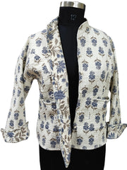 Quilted Reversible Hand Block Printed Boho Floral Jacket – Indian Vintage Handmade Full Sleeve Coat