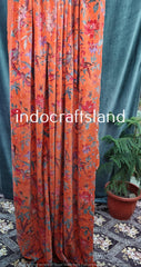 Luxuriöser Orange Maroon Samtvorhang für Schlafzimmer/Wohnzimmer Drape Blockprint Vorhänge für Wohndekor/Vogel bedruckte Vorhänge im indischen Design