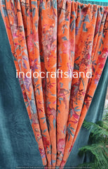 Luxuriöser Orange Maroon Samtvorhang für Schlafzimmer/Wohnzimmer Drape Blockprint Vorhänge für Wohndekor/Vogel bedruckte Vorhänge im indischen Design
