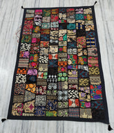 Indischer, schwer bestickter Wandbehang, Vintage-Stil, Sari, Zari-Arbeit, Wandteppich, handgefertigt, Überwurf, dekorativer Wandteppich, mehrfarbig, Patchwork-Läufer, Schwarz