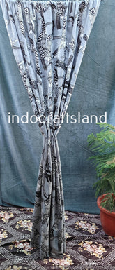 Indischer Baumwoll-Samtvorhang, Vorhang mit Schnittmuster, Boho-Vorhang, Luxus-Vorhänge, Geschenk zur Wohnungserwärmung, buntes Dekor, graue Farbe