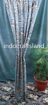 Handmade Indian Cotton Velvet Floral Curtain – Colorful Home Décor Drapes