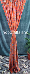 Luxuriöser Orange Maroon Samtvorhang für Schlafzimmer/Wohnzimmer Drape Blockprint Vorhänge für Wohndekor/Vogel bedruckte Vorhänge im indischen Design