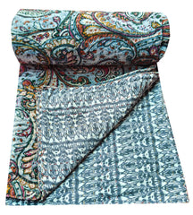 Indischer Samt-Kantha-Quilt, Samt und Baumwolle, Einzelgröße, wendbar, bedruckt, Kantha, Bohemian-Kantha-Tagesdecke, Bettüberwurf