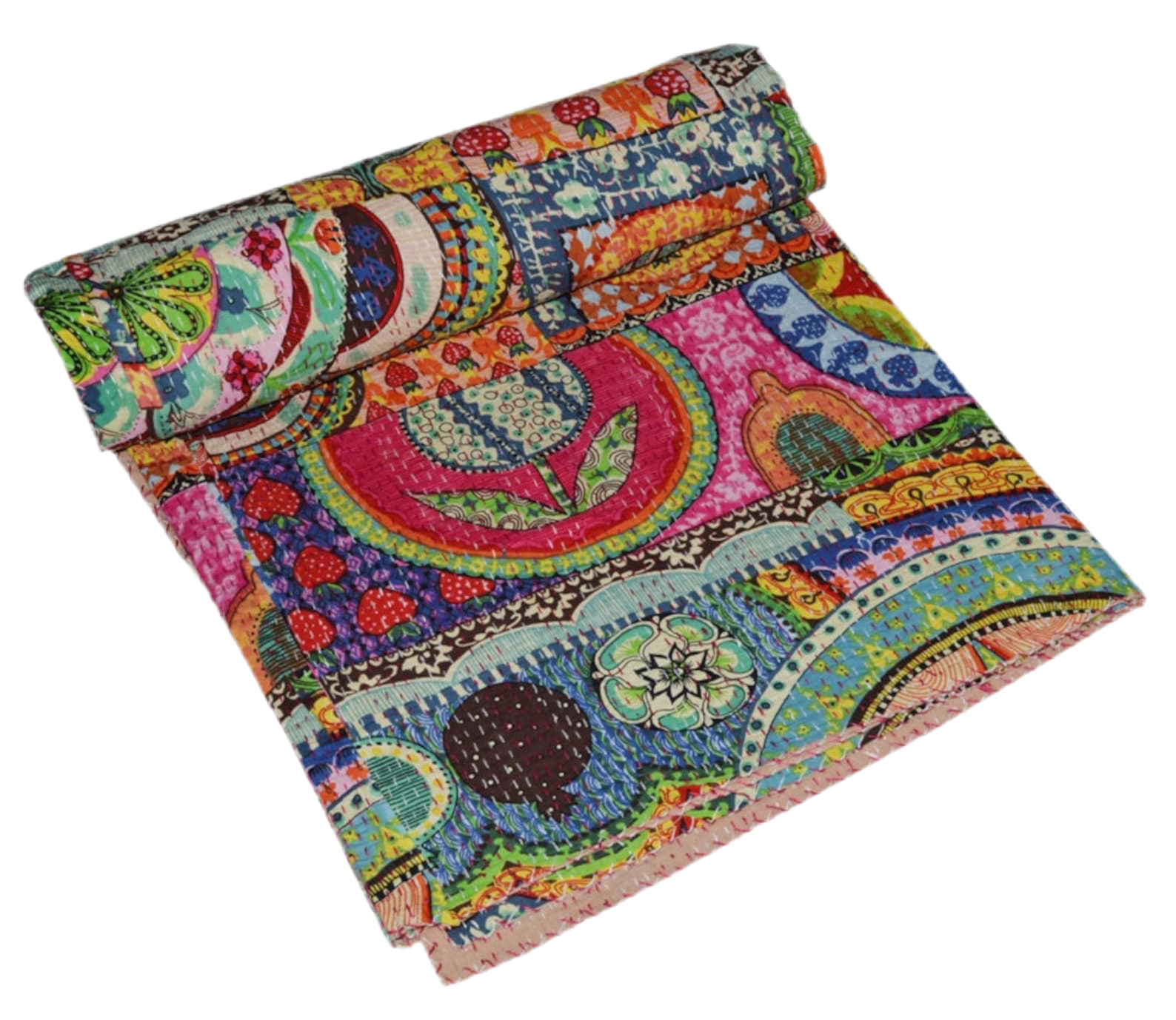 Handmade Indian Multi Patchwork Kantha Quilt – Single & Double Size Bedspread & Throw