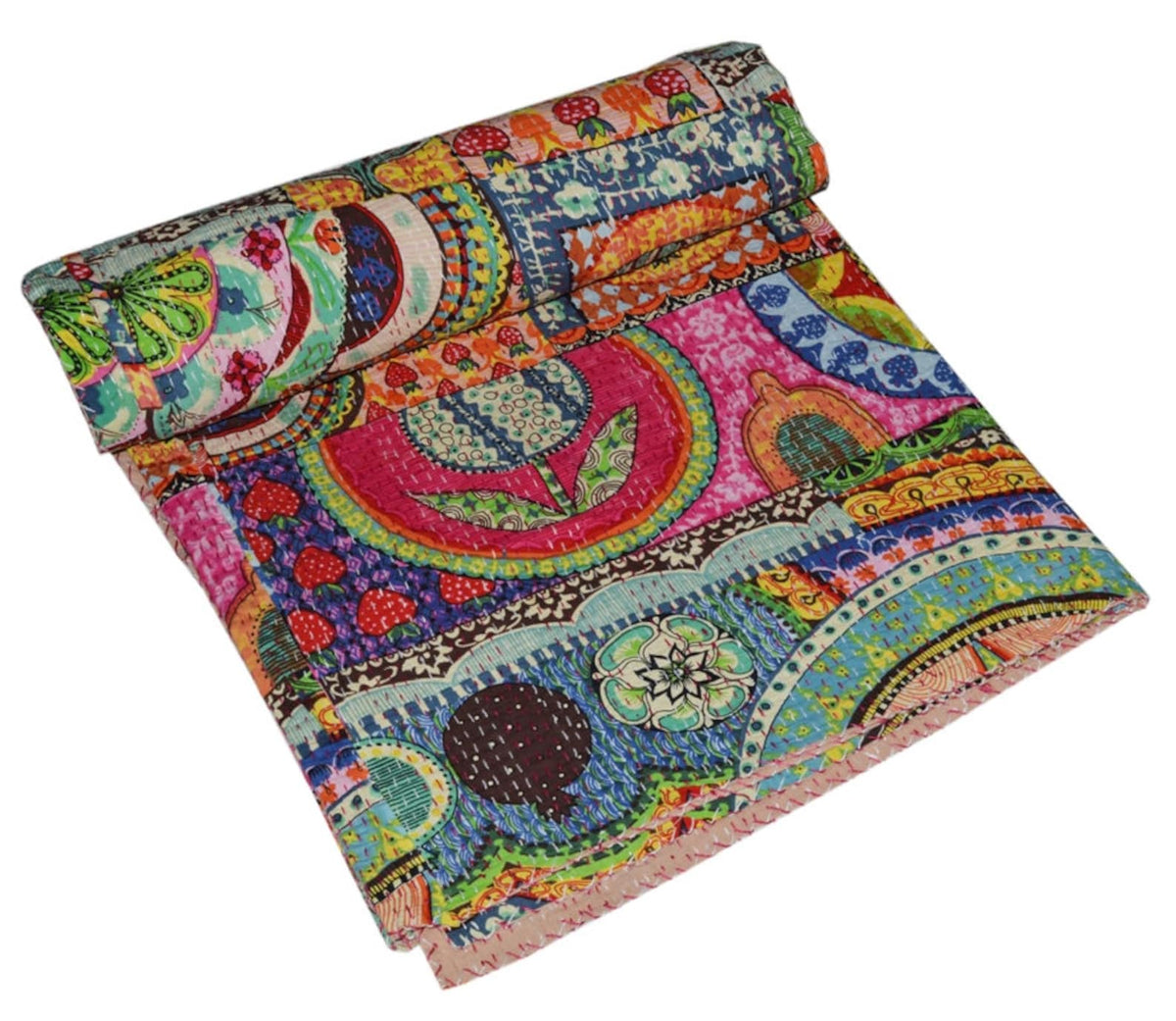 Handmade Indian Multi Patchwork Kantha Quilt – Single & Double Size Bedspread & Throw