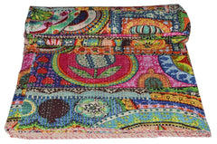 Handmade Indian Multi Patchwork Kantha Quilt – Single & Double Size Bedspread & Throw