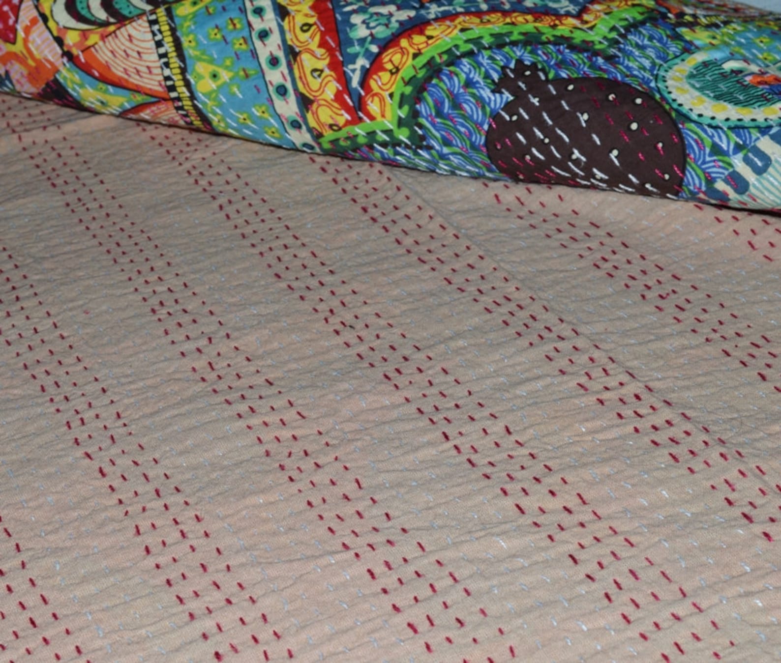 Handmade Indian Multi Patchwork Kantha Quilt – Single & Double Size Bedspread & Throw