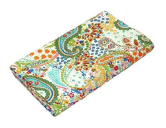 Indische handgemachte Decke Kantha Quilt Tagesdecke Überwurf Baumwolle Kantha Gudari Einzelgröße Bettwäsche Bettbezug Weiß Paisley Print