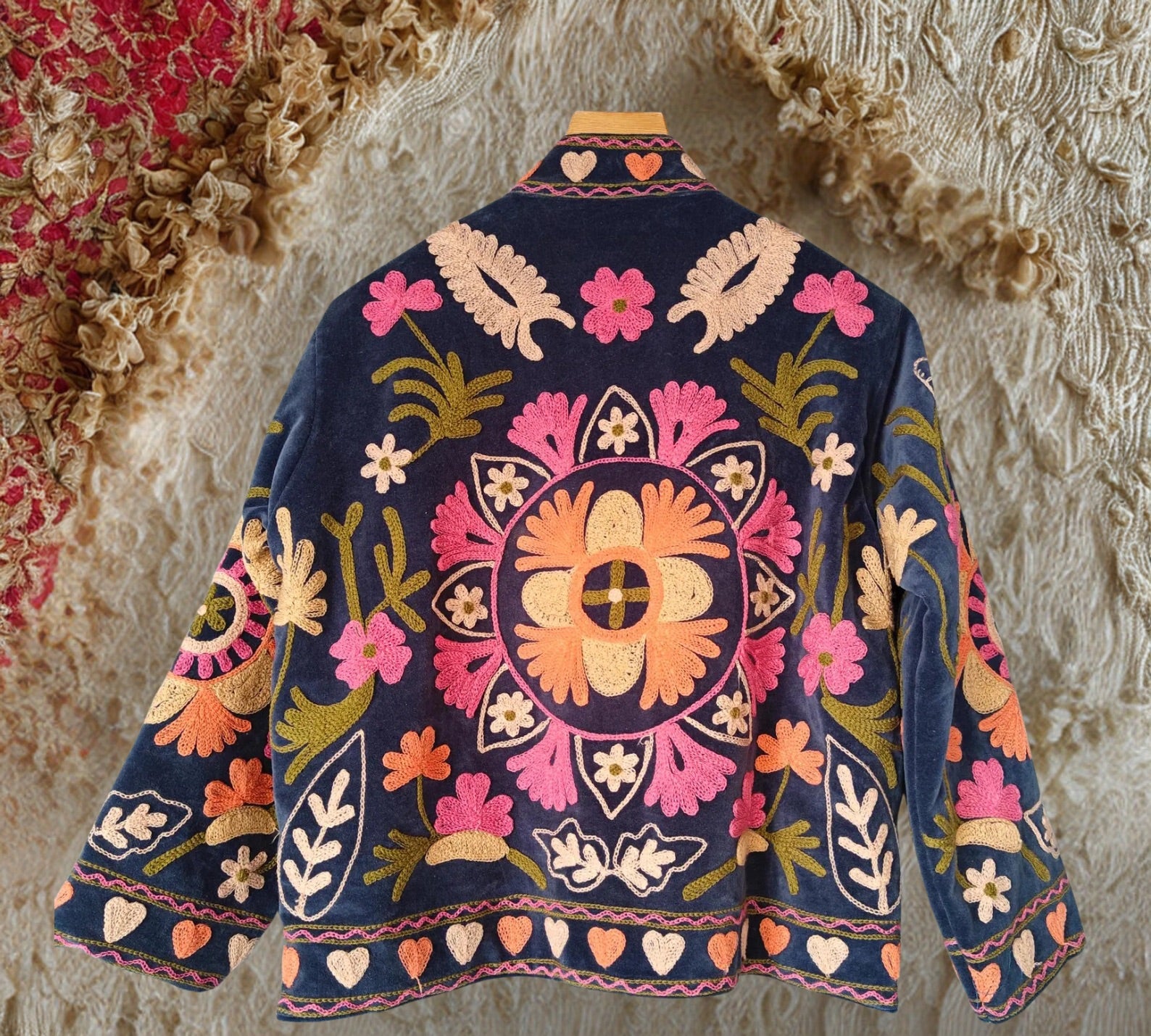 Handmade Jackets Indian Hand Embroidery Jacket Coat Women Wear Winter Jackets Bridesmaid Gift Winter Jacket Kimono Robe Bridesmaid Jackets Velvet Suzani Blue