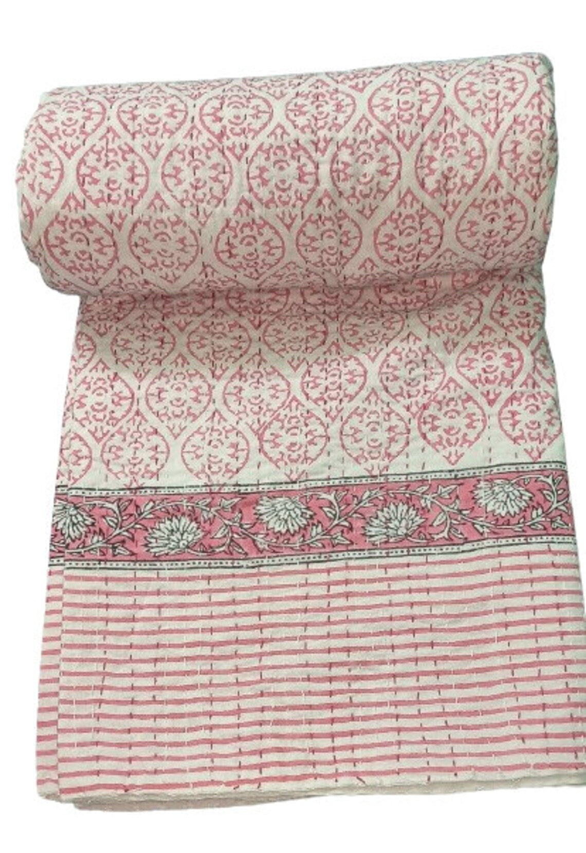 Indischer Kantha Quilt, handbedruckte Kantha-Decke, Baumwolle, Kantha-Tagesdecke, handgefertigt, Kantha-Überwurf, Twin, Queen und King Size