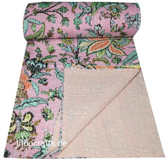 Handmade Indian Patchwork , Kantha Blanket, Kantha Throw, Kantha, Hand Sewn Bedspread Bedding, Throw Flower Print Single/Double Size