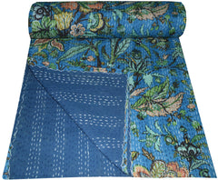 Handgemachte indische Kantha-Steppdecke, Kantha-Decke, Überwurf, Kantha, handgenähte Tagesdecke, Überwurf mit Blumendruck, Doppelgröße