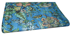 Handgemachte indische Kantha-Steppdecke, Kantha-Decke, Überwurf, Kantha, handgenähte Tagesdecke, Überwurf mit Blumendruck, Doppelgröße
