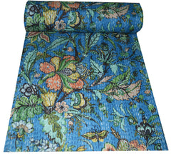 Handgemachte indische Kantha-Steppdecke, Kantha-Decke, Überwurf, Kantha, handgenähte Tagesdecke, Überwurf mit Blumendruck, Doppelgröße