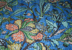 Handgemachte indische Kantha-Steppdecke, Kantha-Decke, Überwurf, Kantha, handgenähte Tagesdecke, Überwurf mit Blumendruck, Doppelgröße