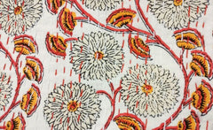 Indian Kantha Quilt Block Printed Kantha Blanket Cotton Kantha Bedspread Handmade Kantha Throw Queen Size Kantha Bed Throw