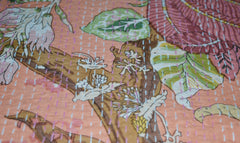Handgemachte indische Kantha-Decke, Kantha-Überwurf, Kantha, handgenähte Tagesdecke, Überwurf mit Blumendruck, Einzel-/Doppelgröße