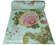 Handmade Indian Patchwork Kantha Quilt, Kantha Blanket, Throw, Kantha, Hand Sewn Bedspread Bedding, Throw Flower Print Single/Double Size
