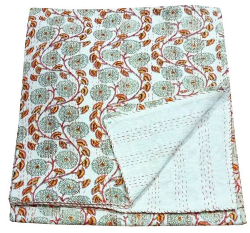 Indian Handmade Blanket kantha Quilt Bedspread Throw Cotton Kantha Gudari Single size Bedding Bed Cover Floral Print