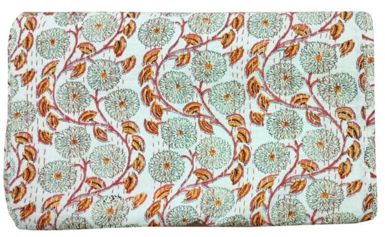 Indian Handmade Blanket kantha Quilt Bedspread Throw Cotton Kantha Gudari Single size Bedding Bed Cover Floral Print