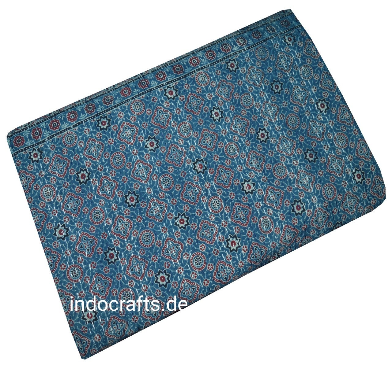 Indischer Ethno Ajrak Print Kantha Quilt Handblockdruck Queen Size Baumwolle Tagesdecke Bettbezug Blaue Decke Überwurf