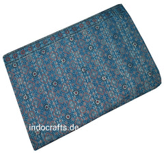 Indischer Ethno Ajrak Print Kantha Quilt Handblockdruck Queen Size Baumwolle Tagesdecke Bettbezug Blaue Decke Überwurf