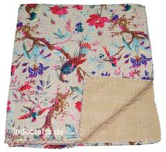 Handmade Indian Patchwork Quilt, Kantha Blanket, Throw, Kantha, Hand Sewn Bedspread Bedding, Throw Flower Queen Size 100% Cotton Kantha
