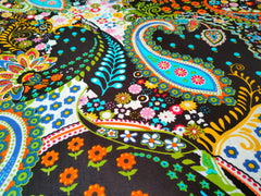 Black Paisley Print Indian Floral Hand Block Printed 100% Cotton Fabric – 5 Yards for Curtains & Dressmaking
