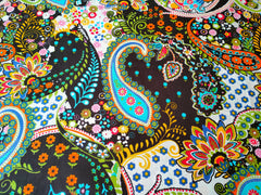 Black Paisley Print Indian Floral Hand Block Printed 100% Cotton Fabric – 5 Yards for Curtains & Dressmaking