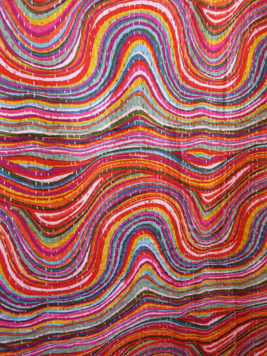 Handmade Indian Kantha Quilt, Kantha Blanket, Throw, Kantha, Hand Sewn Bedspread Bedding, Throw Lahariya Print Single/Double Size