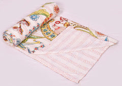 Handgemachte indische Kantha-Steppdecke, Kantha-Decke, Überwurf, Kantha, handgenähte Tagesdecke, Überwurf mit Blumendruck, Einzel-/Doppelgröße