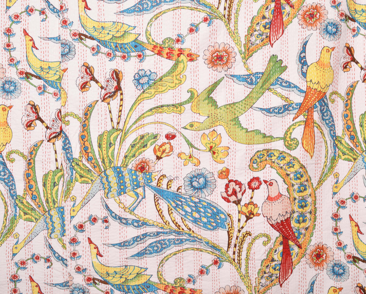 Handgemachte indische Kantha-Steppdecke, Kantha-Decke, Überwurf, Kantha, handgenähte Tagesdecke, Überwurf mit Blumendruck, Einzel-/Doppelgröße