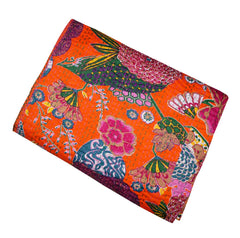 Indian Handmade Fruit Print Kantha Quilt – Vintage Cotton Bedspread, Single & Double Size