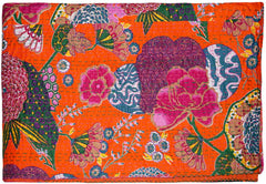 Indian Handmade Fruit Print Kantha Quilt – Vintage Cotton Bedspread, Single & Double Size