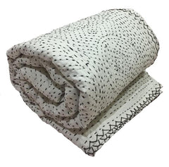Indian Kantha Quilt Bedspread – Handmade 100% Cotton Vintage Embroidered Blanket & Throw