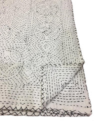 Indian Kantha Quilt Bedspread – Handmade 100% Cotton Vintage Embroidered Blanket & Throw