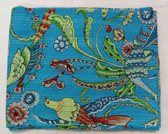Handmade Kantha Quilt  Indian Cotton Bird Print Kantha Quilt Bedding Throw Sofa Coverlet Bedspread Queen Size Handmade Vintage Blanket Turquoise