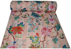 Kantha Quilt, Kantha Decke, Überwurf, Kantha, handgenähte Tagesdecke, Überwurf Blumendruck Doppelgröße Blumendruck Handgemachter Quilt