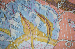 Handgemachte indische Kantha-Decke, Kantha-Überwurf, Kantha, handgenähte Tagesdecke, Überwurf mit Blumendruck, Einzel-/Doppelgröße
