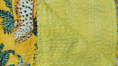 Yellow Animal Print Kantha Quilt