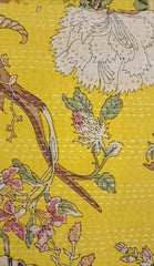Jaipuri Reversible Kantha Quilt Soft Cotton Bedspread Jaipuri Quilt / Razai Yellow Color Big floral print