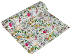 Indian Cotton Paradise Print Kantha Quilt Bedding Throw Sofa Coverlet Bedspread Queen Size Handmade Vintage Blanket White Colour